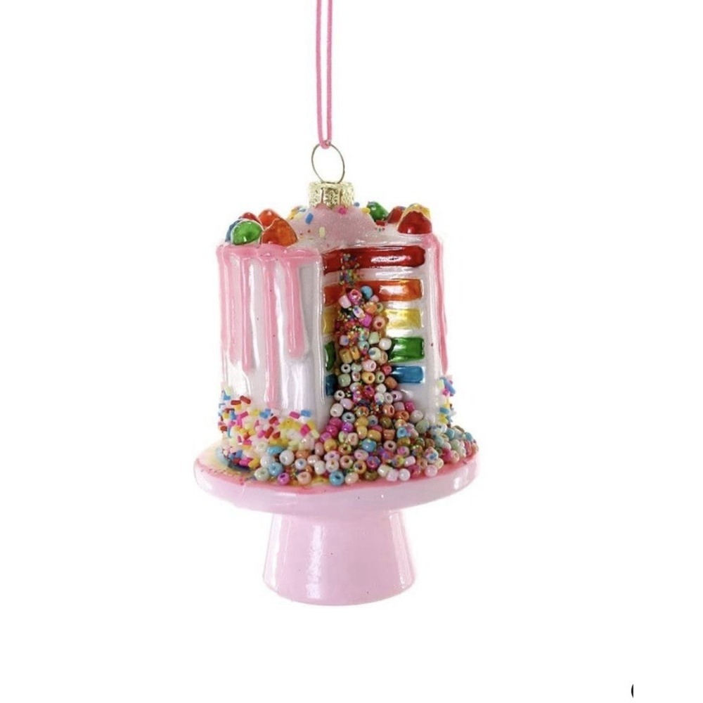 Cody Foster Confetti Cake Glass Ornament GO-8139 Pink Rainbow Candy